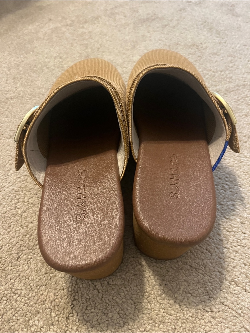 Rothy's Women’s The Classic Buckle Clog Butternut size 8 Tan Knit Mules - Picture 6 of 7